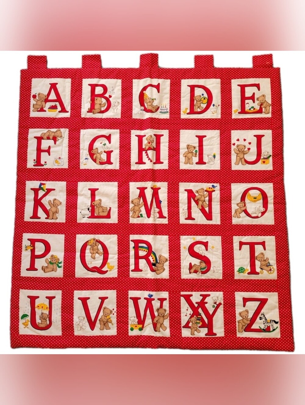 Vintage Cranston VIP Teddy Bear Alphabet Nursery Quilt Wall Hanging ABC Decor